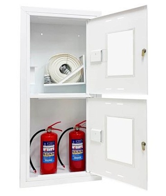 Шкаф для пожарного крана ШПК-320ВОБ (встроенный, открытый, белый) эконом, фото